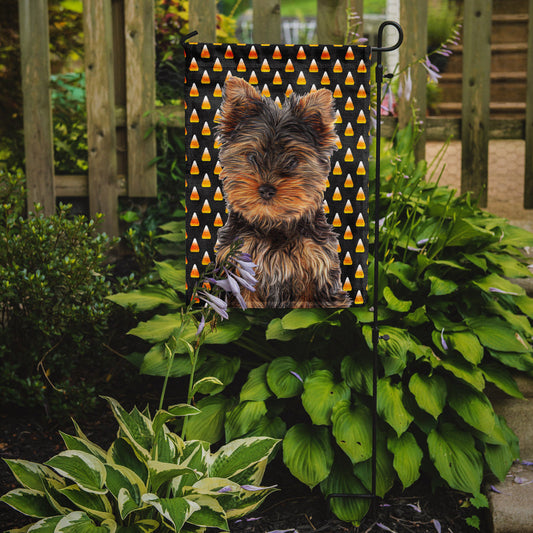 Candy Corn Halloween Yorkie Puppy / Yorkshire Terrier Garden Flag – Decorative Outdoor Yard Flag KJ1216GF