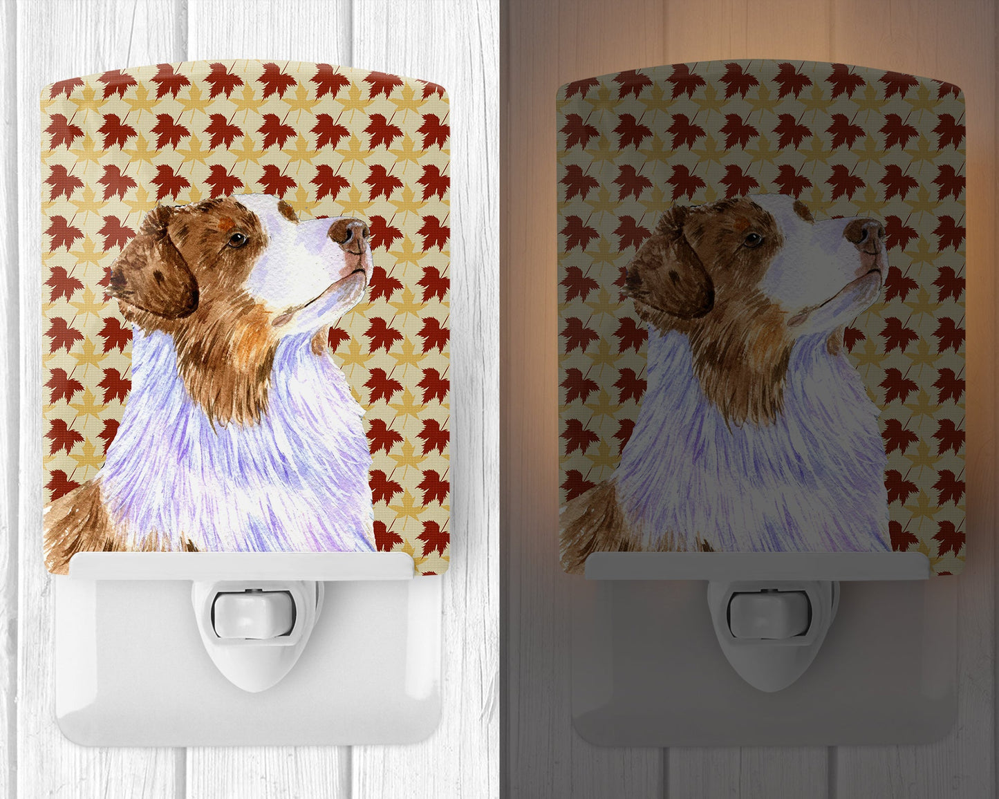 Australian Shepherd Fall Leaves Portrait Ceramic Night Light LH9093CNL