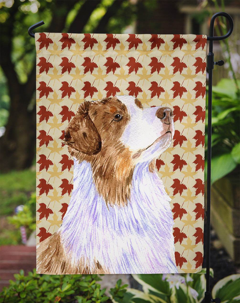 Australian Shepherd Fall Leaves Portrait Garden Flag – Decorative Outdoor Yard Flag