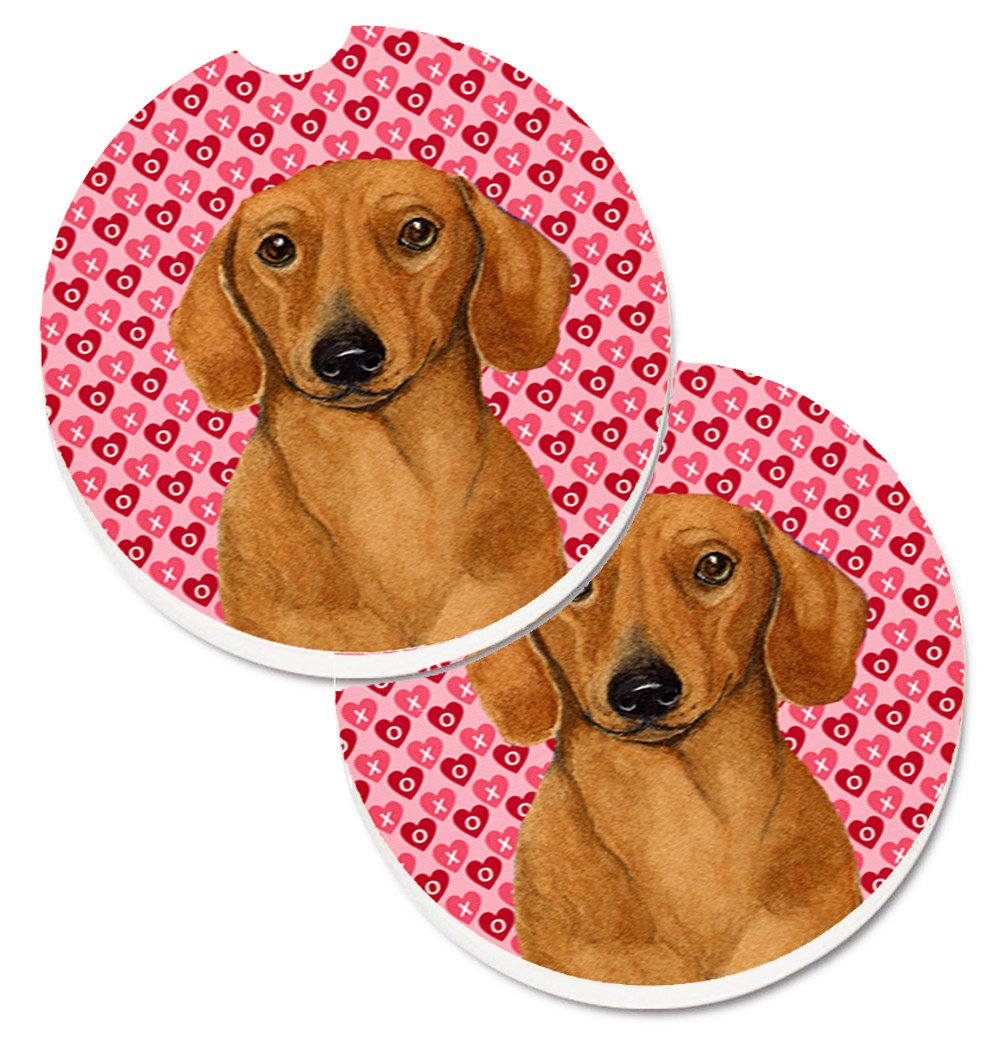 Dachshund Hearts Love and Valentine's Day Portrait Car Coasters – Set of 2 - Absorbent Stone with Fun & Functional Artwork LH9132CARC