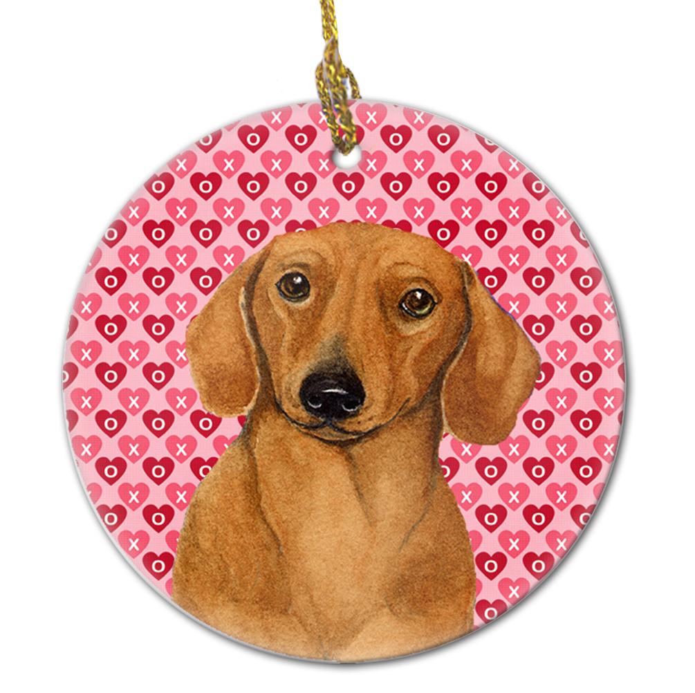 Dachshund Valentine's Love and Hearts Ceramic Ornament
