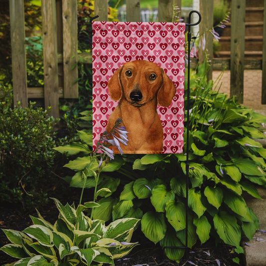 Dachshund Hearts Love and Valentine's Day Portrait Garden Flag – Decorative Outdoor Yard Flag