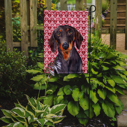 Dachshund Hearts Love and Valentine's Day Portrait Garden Flag – Decorative Outdoor Yard Flag