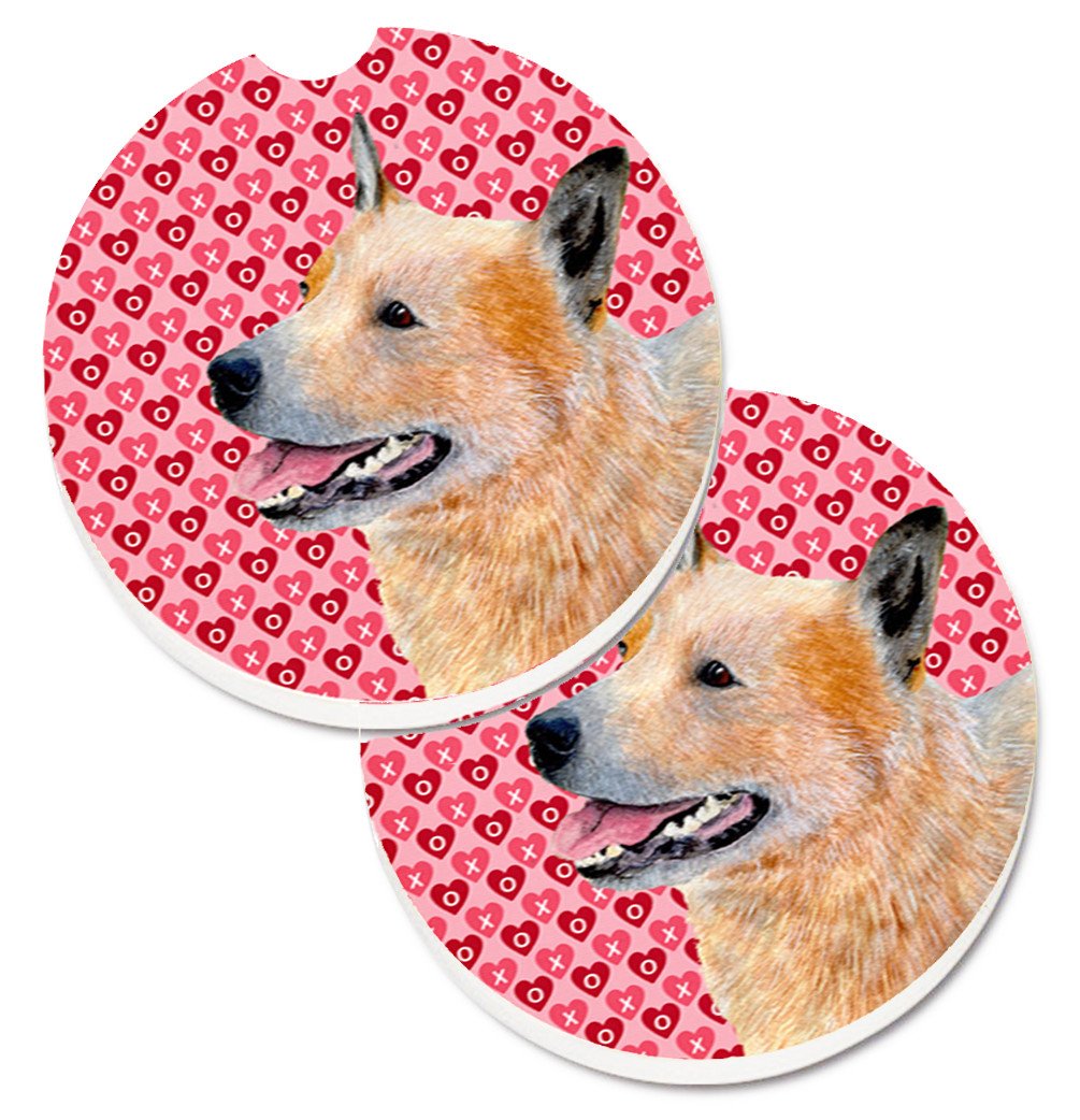 Australian Cattle Dog Hearts Love Valentine's Day Car Coasters – Set of 2 - Absorbent Stone with Fun & Functional Artwork LH9137CARC