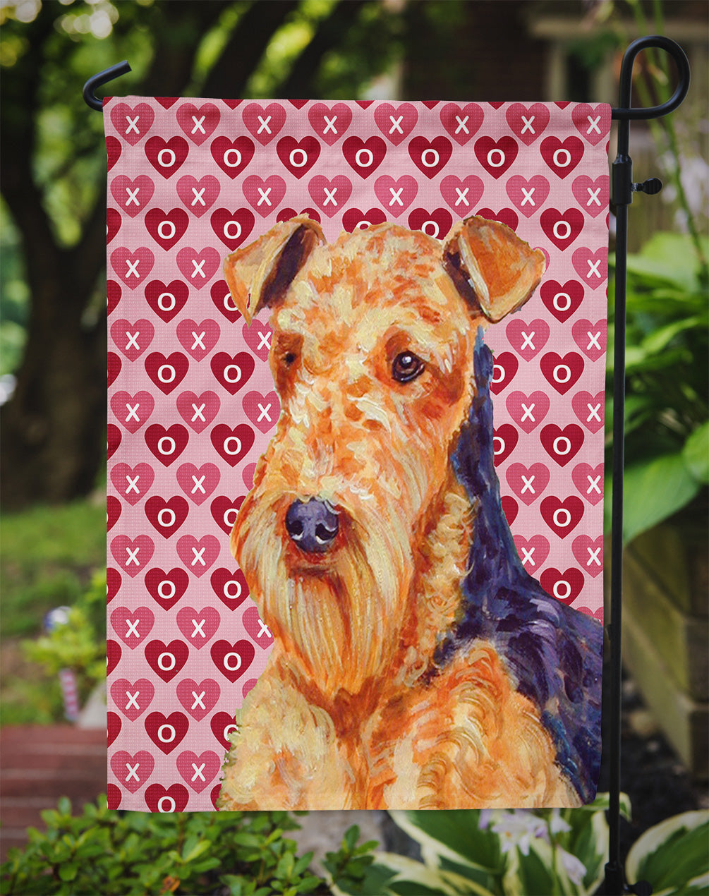 Airedale Hearts Love and Valentine's Day Portrait Garden Flag – Decorative Outdoor Yard Flag
