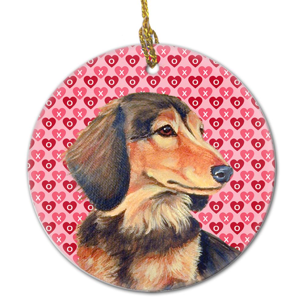 Dachshund Valentine's Love and Hearts Ceramic Ornament