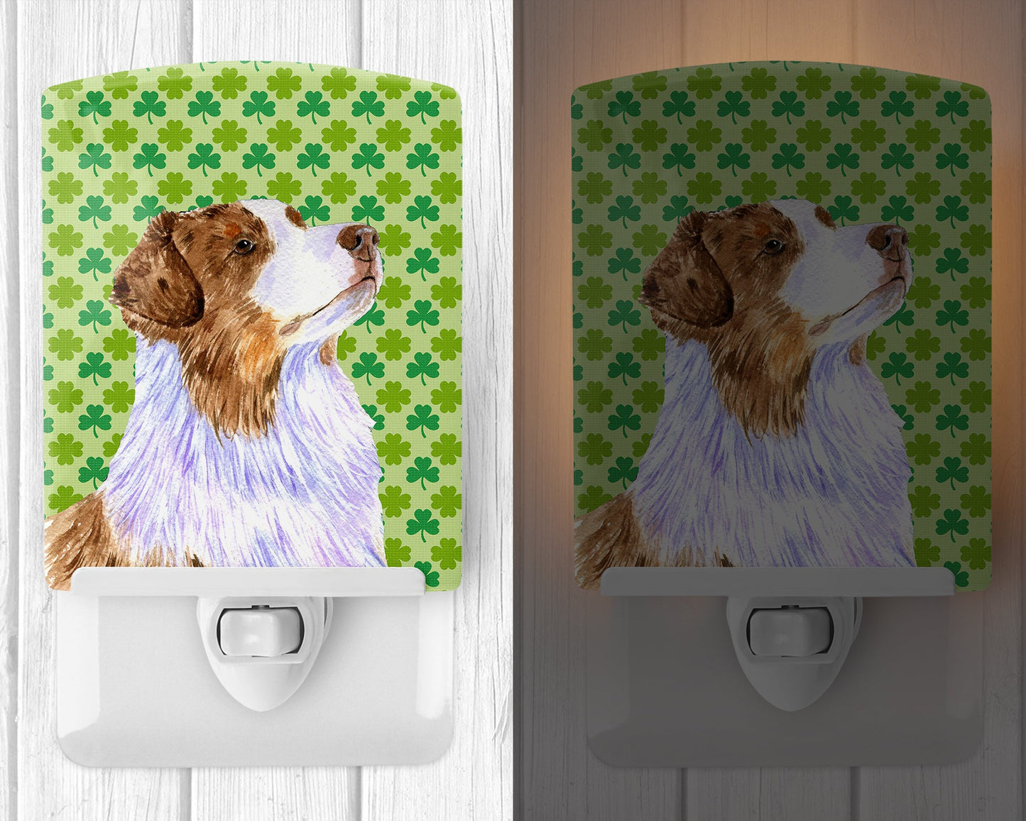 Australian Shepherd St. Patrick's Day Shamrock Ceramic Night Light LH9183CNL