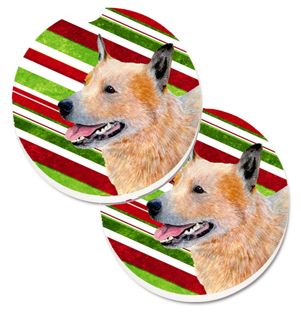 Australian Cattle Dog Candy Cane Holiday Christmas Car Coasters – Set of 2 - Absorbent Stone with Fun & Functional Artwork LH9227CARC