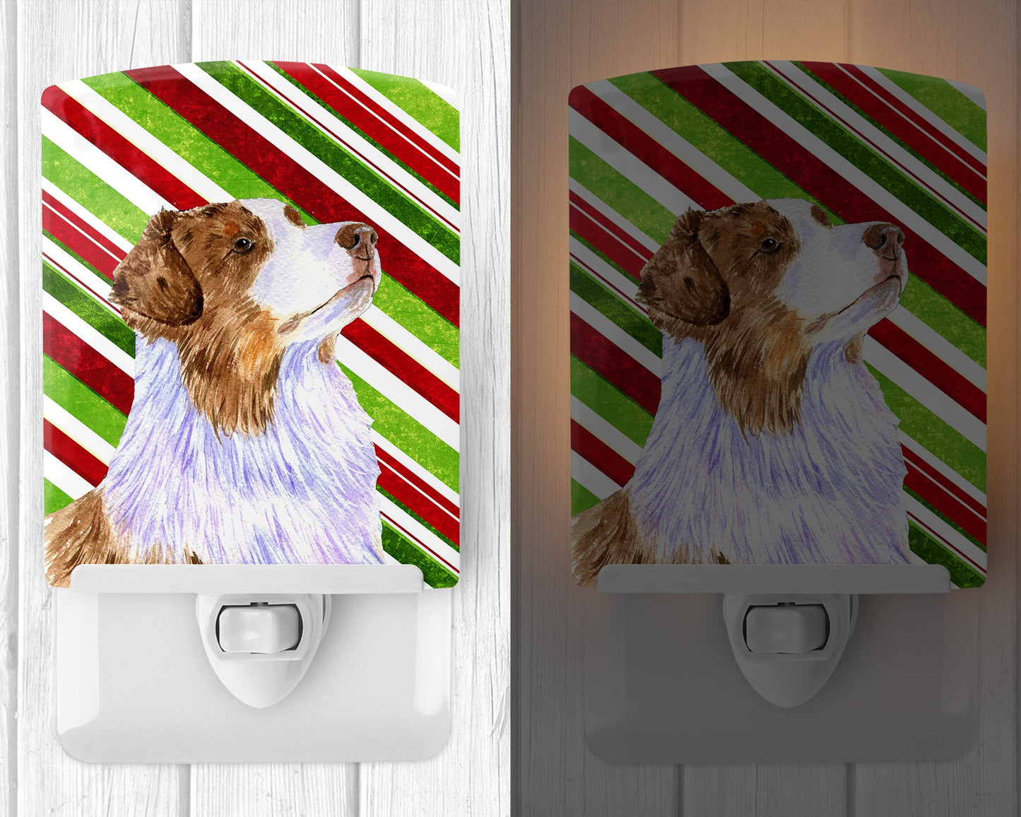 Australian Shepherd Candy Cane Holiday Christmas Ceramic Night Light LH9228CNL