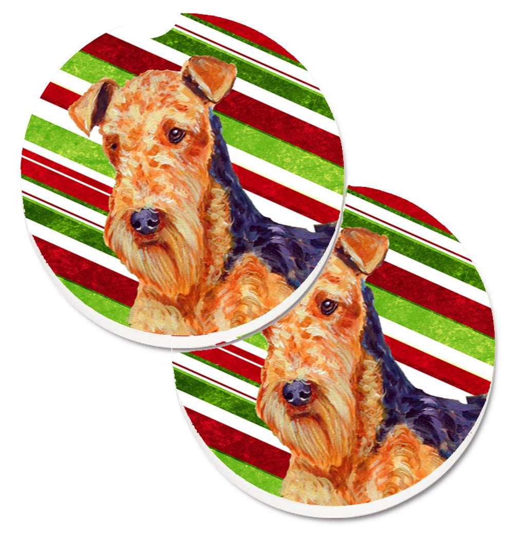 Airedale Candy Cane Holiday Christmas Car Coasters – Set of 2 - Absorbent Stone with Fun & Functional Artwork LH9246CARC