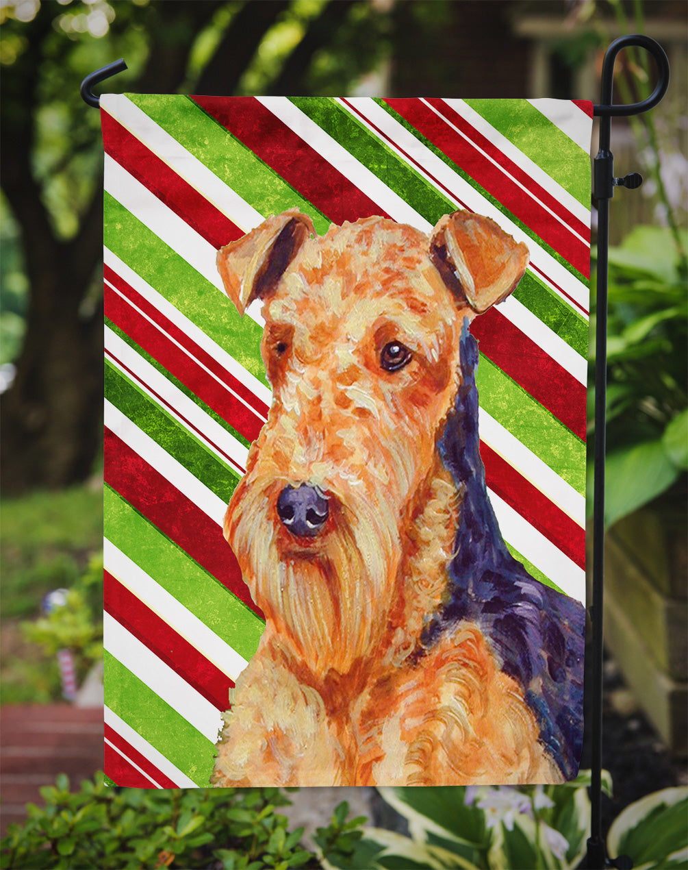 Airedale Candy Cane Holiday Christmas Garden Flag – Decorative Outdoor Yard Flag