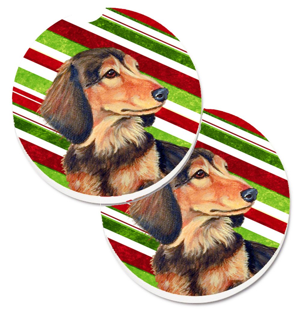 Dachshund Candy Cane Holiday Christmas Car Coasters – Set of 2 - Absorbent Stone with Fun & Functional Artwork LH9256CARC