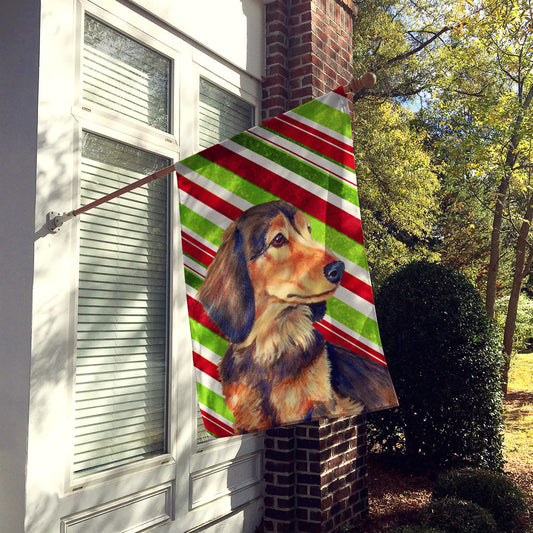 Dachshund Candy Cane Holiday Christmas Flag Canvas House Size