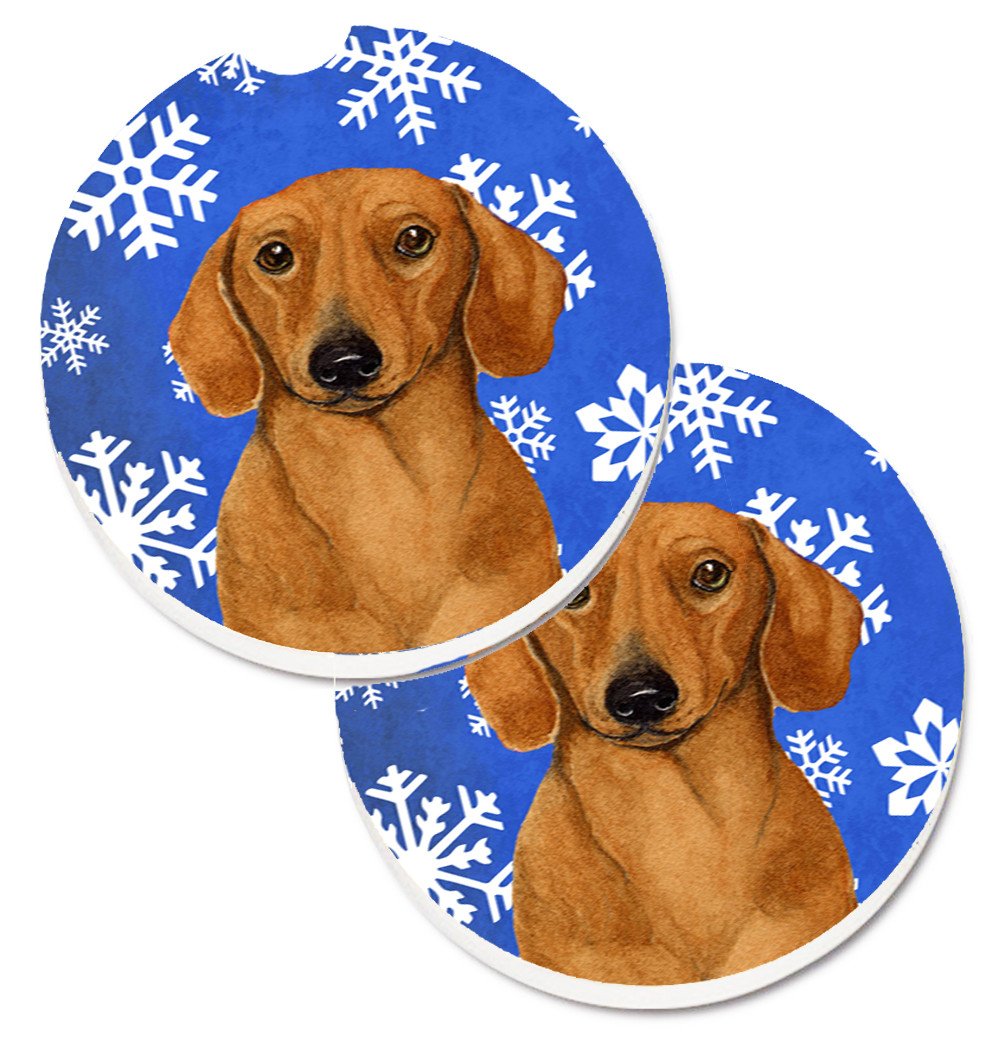Dachshund Winter Snowflakes Holiday Car Coasters – Set of 2 - Absorbent Stone with Fun & Functional Artwork LH9267CARC