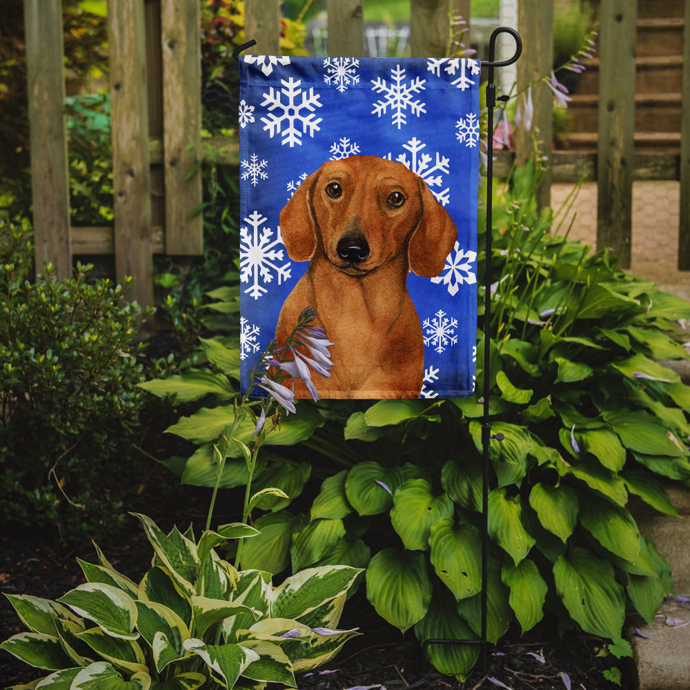Dachshund Winter Snowflakes Holiday Garden Flag – Decorative Outdoor Yard Flag