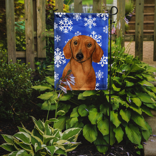 Dachshund Winter Snowflakes Holiday Garden Flag – Decorative Outdoor Yard Flag