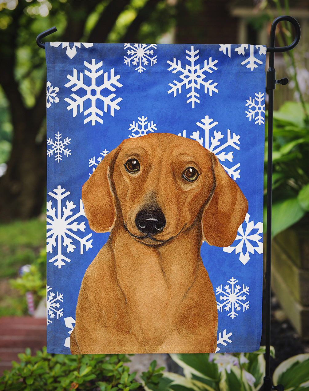 Dachshund Winter Snowflakes Holiday Garden Flag – Decorative Outdoor Yard Flag