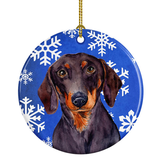 Dachshund Winter Snowflake Holiday Ornament - Round Ceramic Ornament – Artist-Designed Keepsake Decoration LH9268
