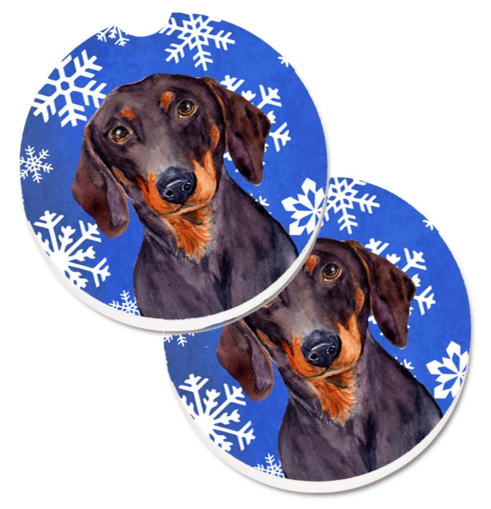 Dachshund Winter Snowflakes Holiday Car Coasters – Set of 2 - Absorbent Stone with Fun & Functional Artwork LH9268CARC