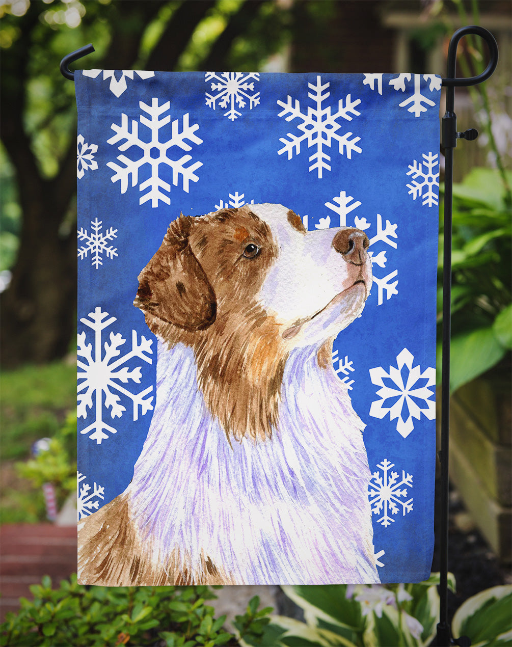 Australian Shepherd Winter Snowflakes Holiday Garden Flag – Decorative Outdoor Yard Flag