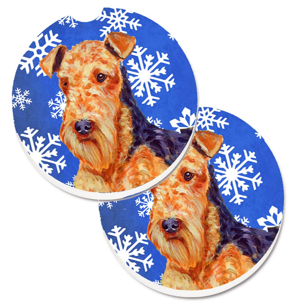 Airedale Winter Snowflakes Holiday Car Coasters – Set of 2 - Absorbent Stone with Fun & Functional Artwork LH9291CARC