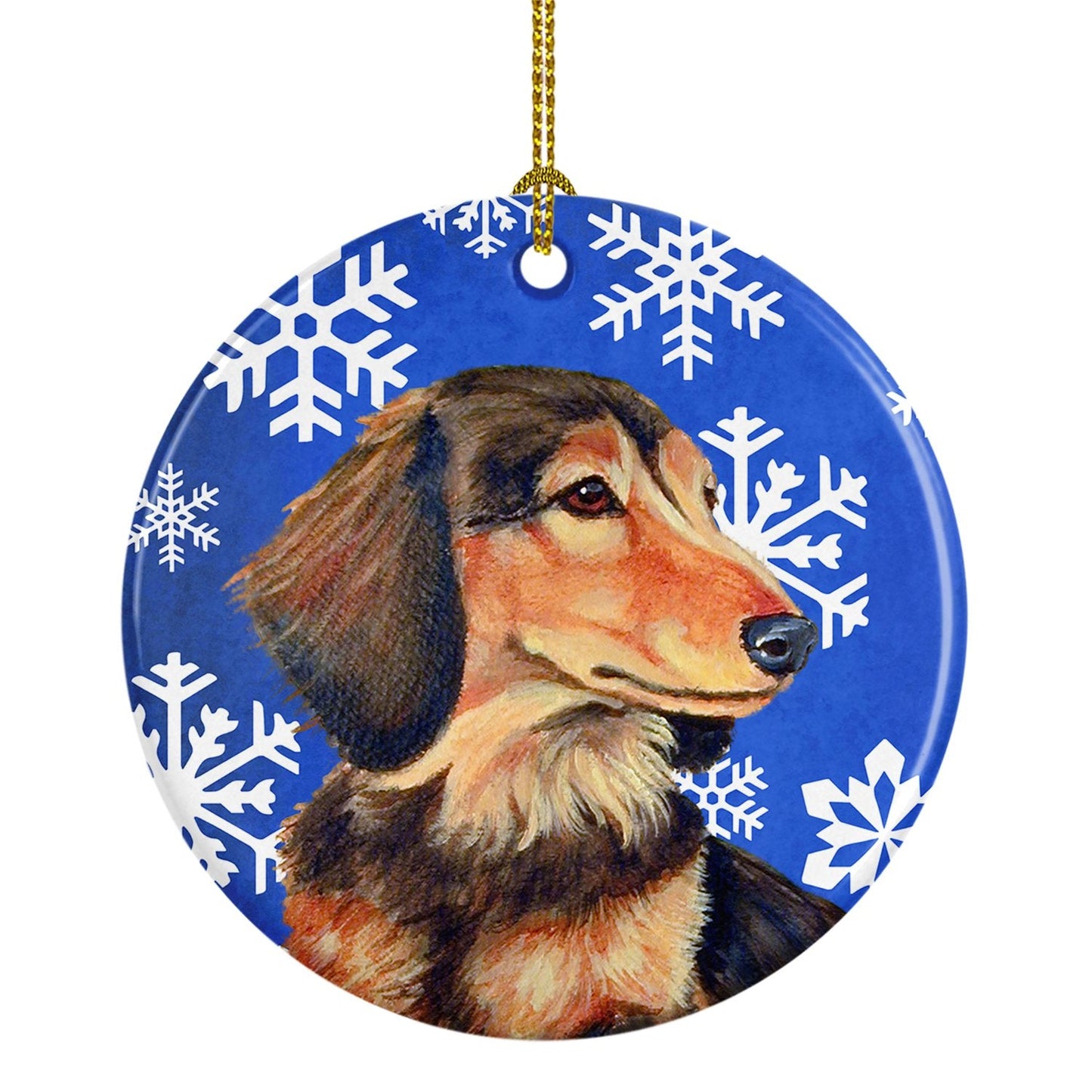 Dachshund Winter Snowflake Holiday Ornament - Round Ceramic Ornament – Artist-Designed Keepsake Decoration LH9301