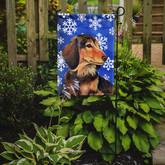 Dachshund Winter Snowflakes Holiday Garden Flag – Decorative Outdoor Yard Flag