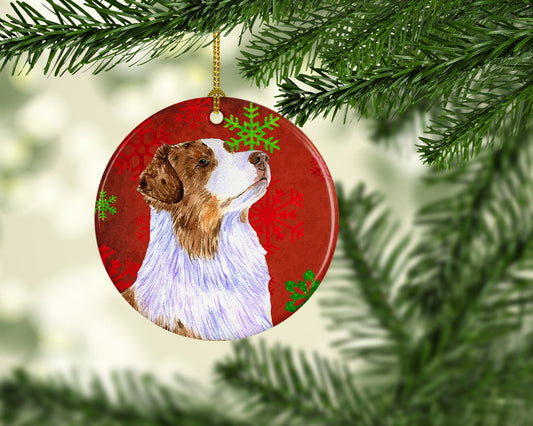 Australian Shepherd Red Snowflake Holiday Christmas Ornament - Round Ceramic Ornament – Artist-Designed Keepsake Decoration LH9318