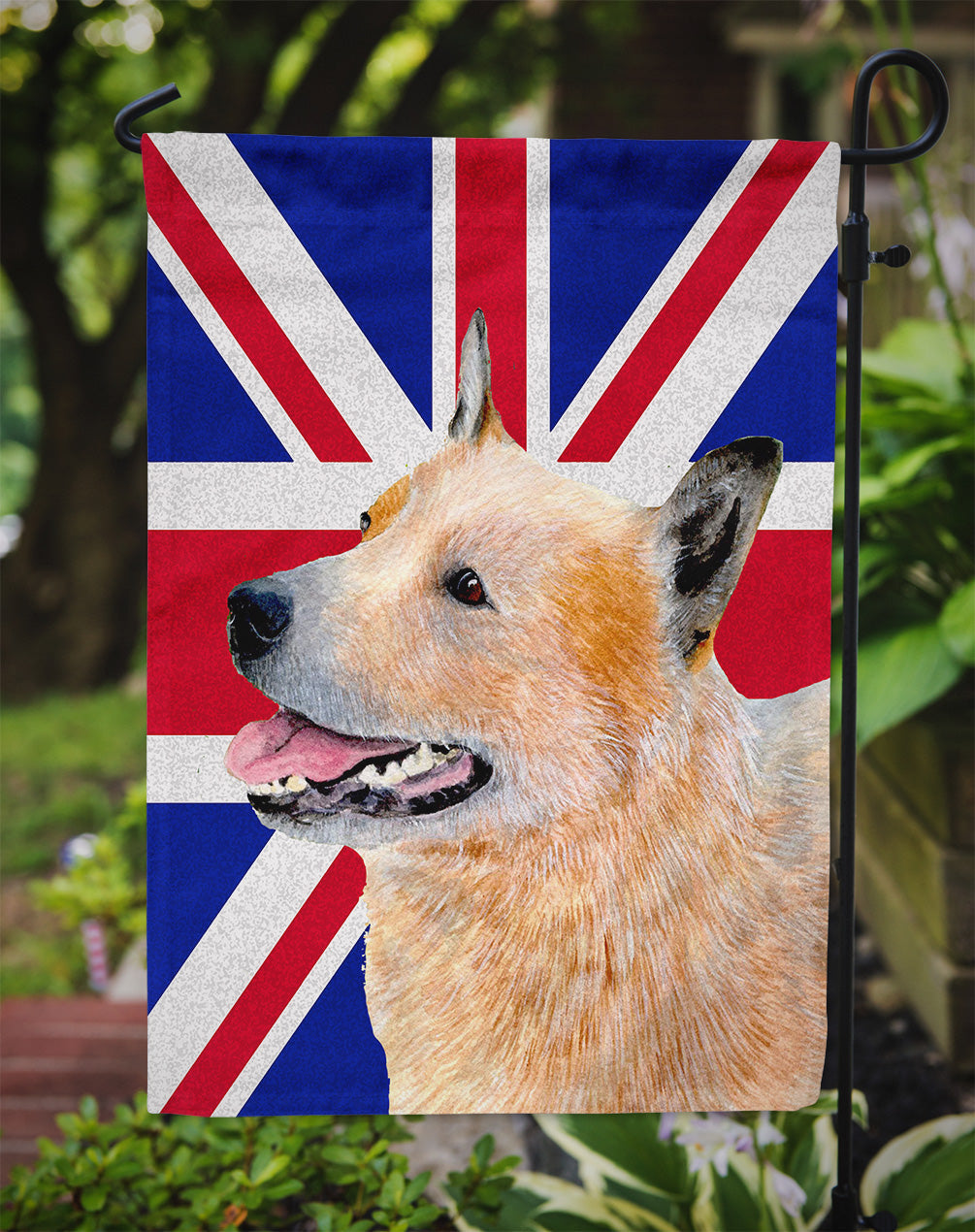 Australian Cattle Dog with English Union Jack British Flag Garden Flag - Outdoor Decorative Yard Flag