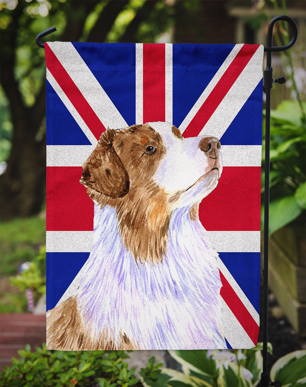 Australian Shepherd with English Union Jack British Flag Garden Flag - Outdoor Decorative Yard Flag