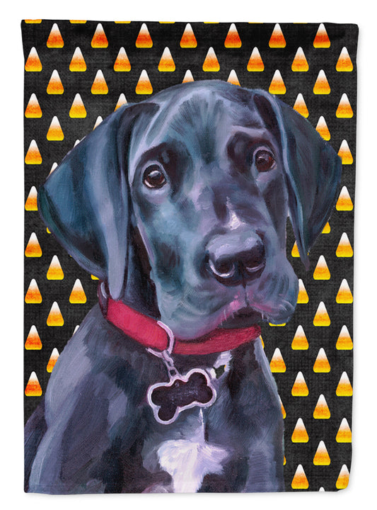Black Great Dane Puppy Candy Corn Halloween Garden Flag - Outdoor Decorative Yard Flag