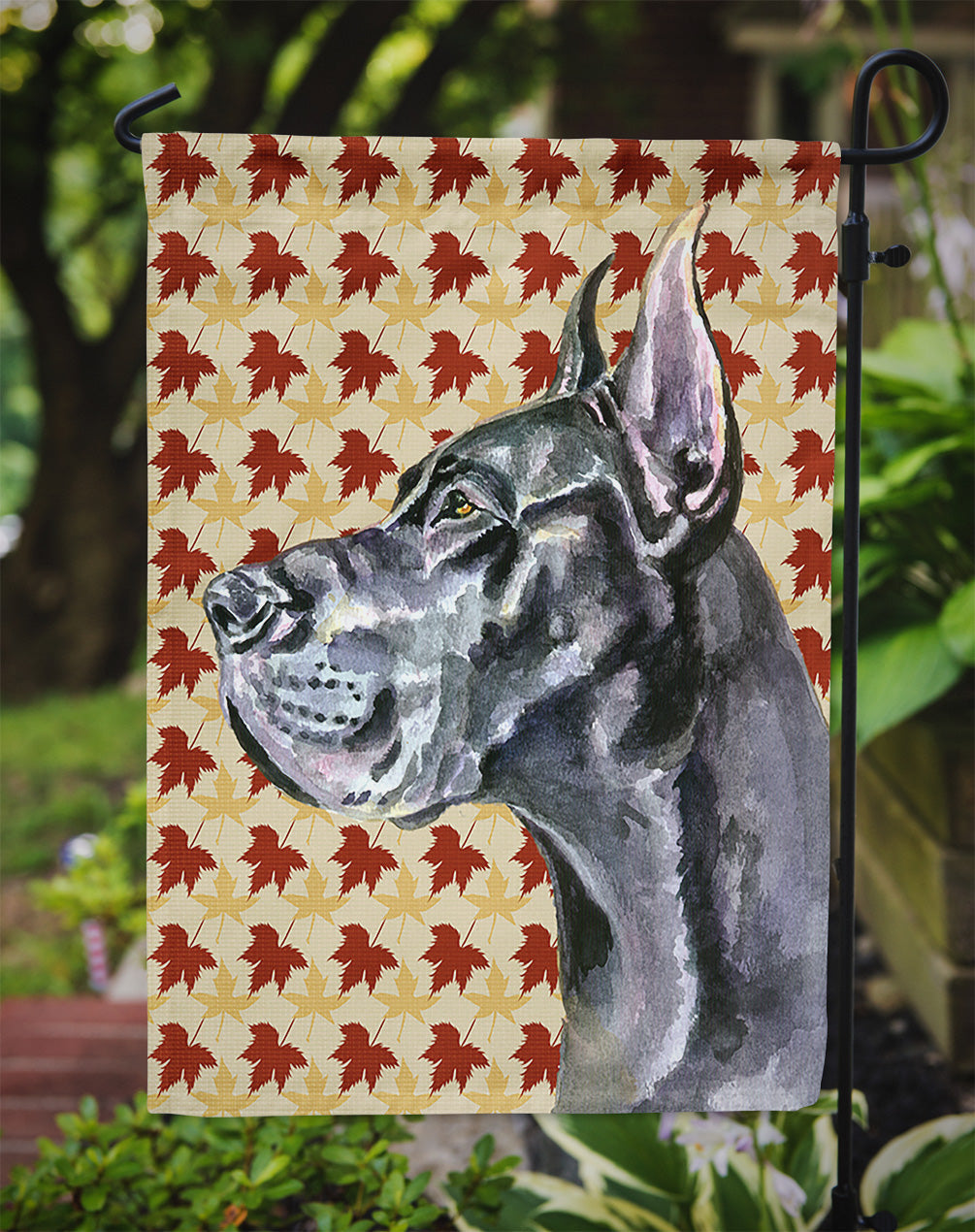 Black Great Dane Fall Leaves Flag Garden Size