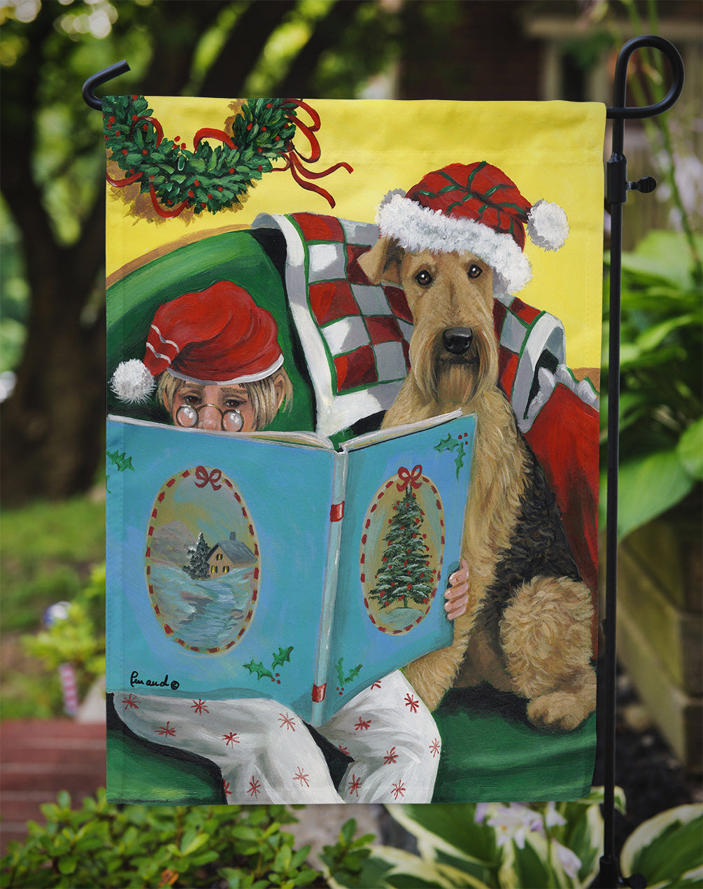 Airedale Storybook Tails Christmas Garden Flag – Decorative Outdoor Yard Flag PPP3006GF