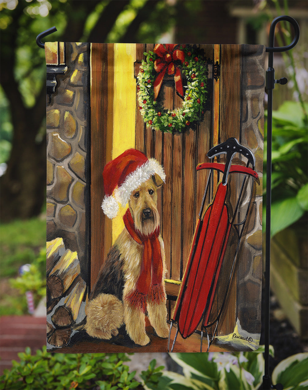 Airedale Welcome Home Christmas Garden Flag – Decorative Outdoor Yard Flag PPP3007GF