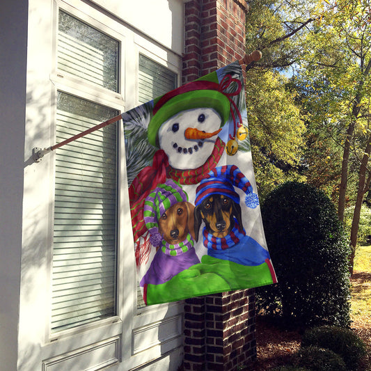 Dachshund Christmas Frosty and Company Flag Canvas House Size PPP3081CHF