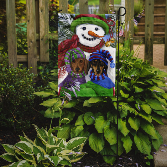 Dachshund Christmas Frosty and Company Garden Flag – Decorative Outdoor Yard Flag PPP3081GF