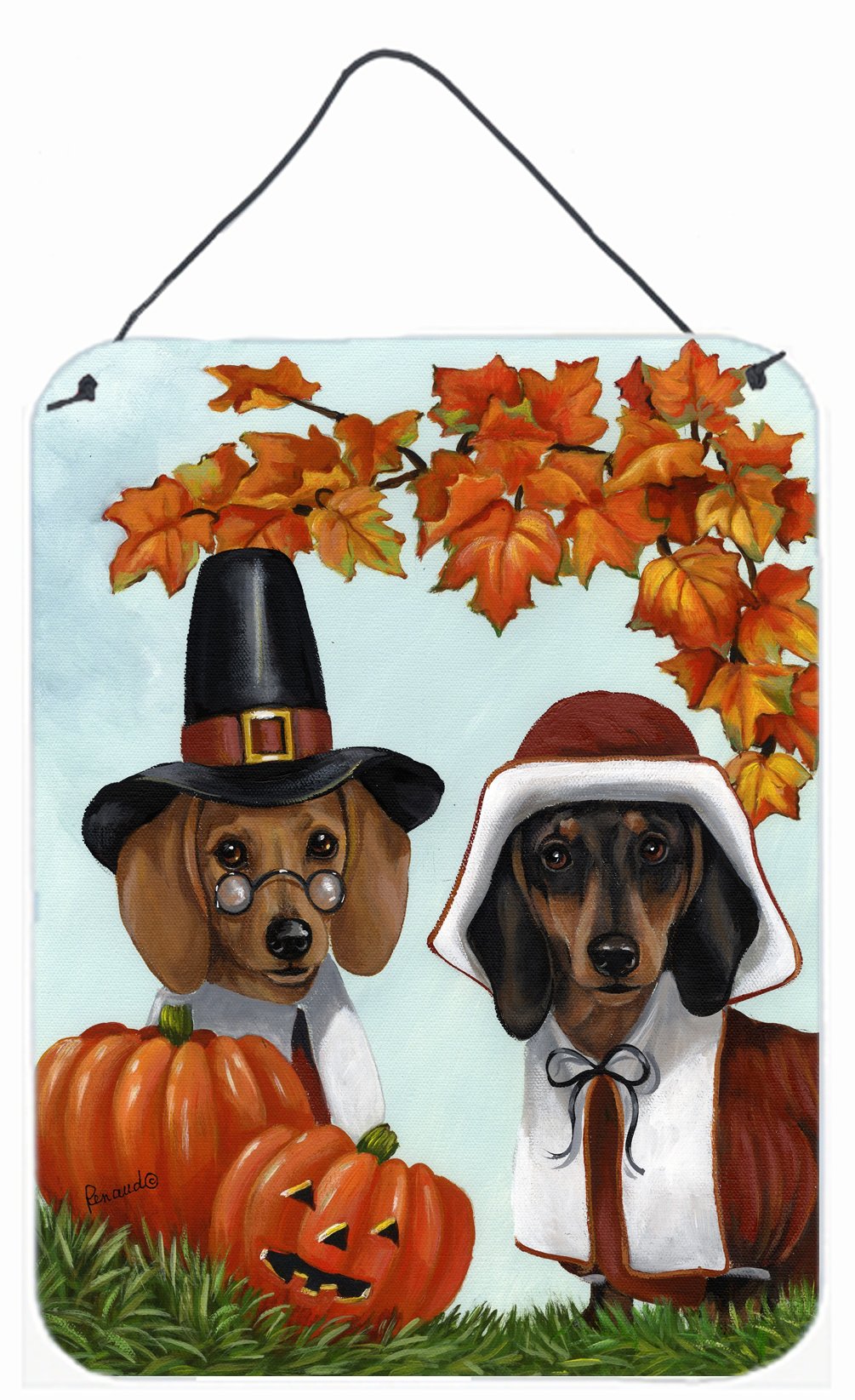 Dachshund Thanksgiving Pilgrims Wall or Door Hanging Prints PPP3087DS1216