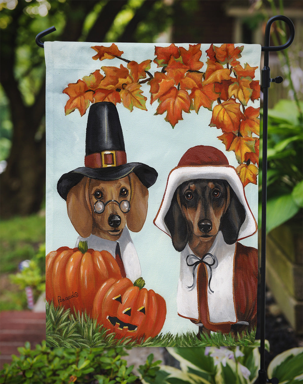 Dachshund Thanksgiving Pilgrims Garden Flag – Decorative Outdoor Yard Flag PPP3087GF
