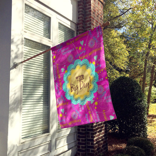 Happy Birthday The Big Day Pink Flag Canvas House Size
