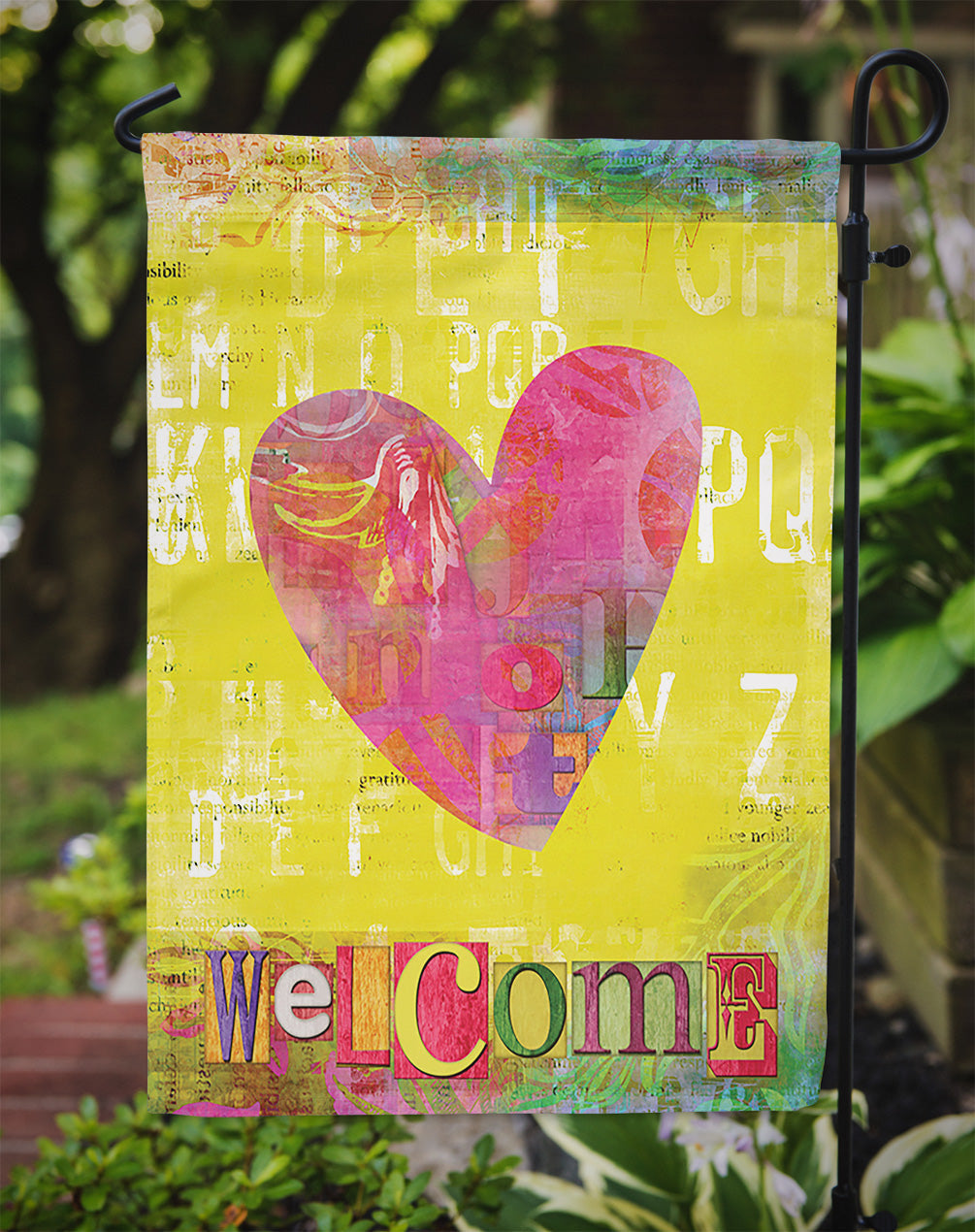 Artsy Welcome Heart Garden Flag – Decorative Outdoor Yard Flag SB3099GF