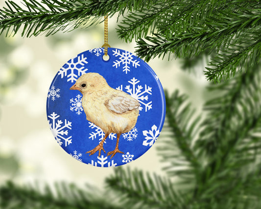 Baby Chick Winter Snowflakes Holiday Ornament - Round Ceramic Ornament – Artist-Designed Keepsake Decoration SB3152CO1