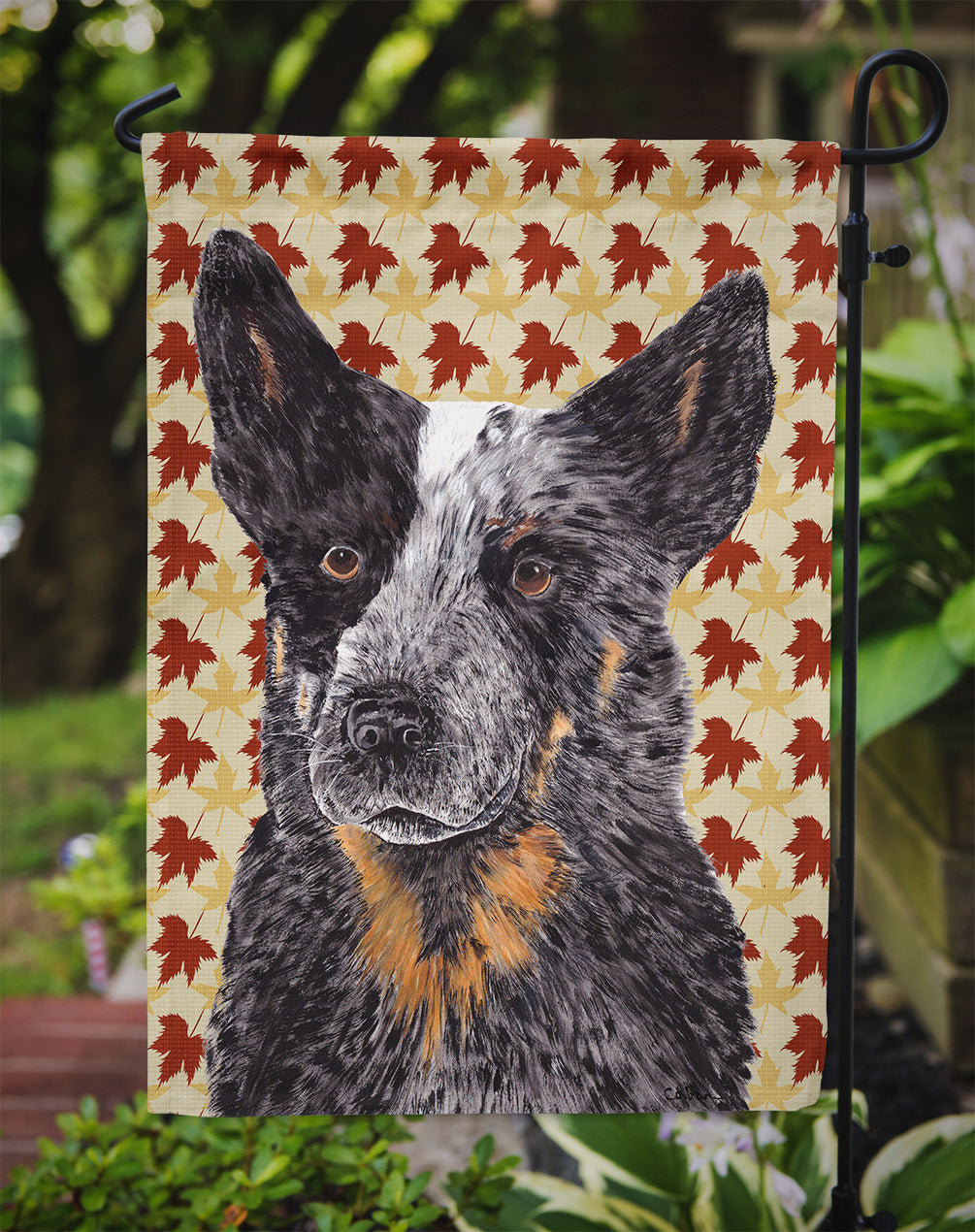 Australian Cattle Dog Fall Leaves Portrait Garden Flag – Decorative Outdoor Yard Flag