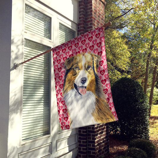 Australian Shepherd Hearts Love and Valentine's Day Flag Canvas House Size