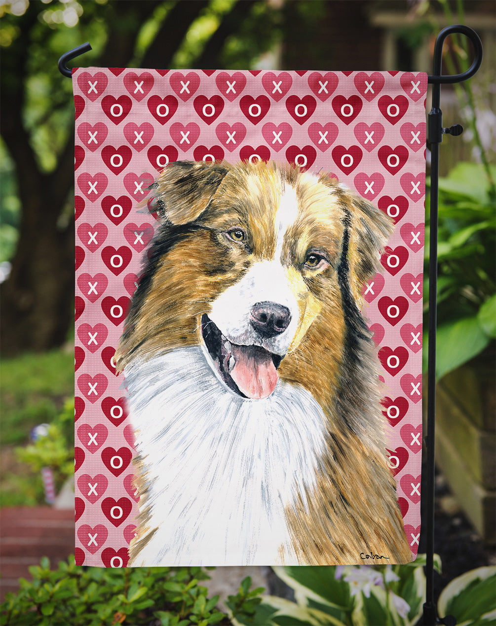 Australian Shepherd Hearts Love Valentine's Day Garden Flag – Decorative Outdoor Yard Flag