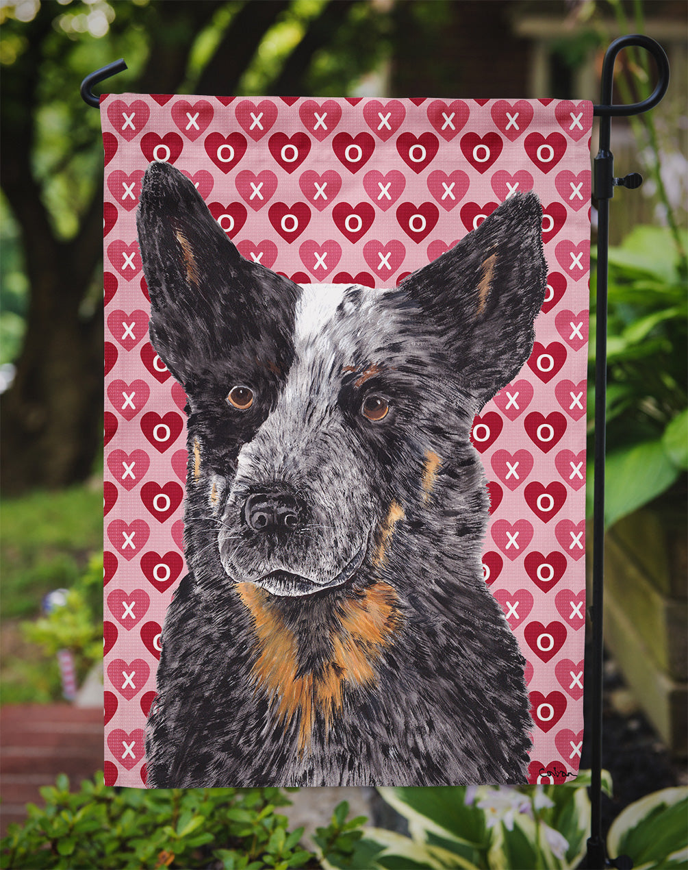 Australian Cattle Dog Hearts Love Valentine's Day Garden Flag – Decorative Outdoor Yard Flag