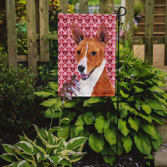 Basenji Hearts Love and Valentine's Day Portrait Garden Flag – Decorative Outdoor Yard Flag