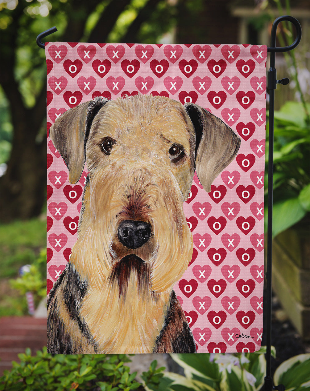 Airedale Hearts Love and Valentine's Day Portrait Garden Flag – Decorative Outdoor Yard Flag