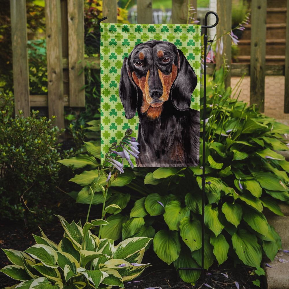 Dachshund St. Patrick's Day Shamrock Portrait Garden Flag – Decorative Outdoor Yard Flag