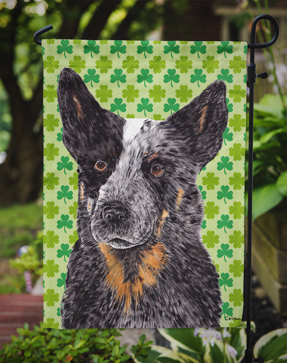 Australian Cattle Dog St. Patrick's Day Shamrock Garden Flag – Decorative Outdoor Yard Flag