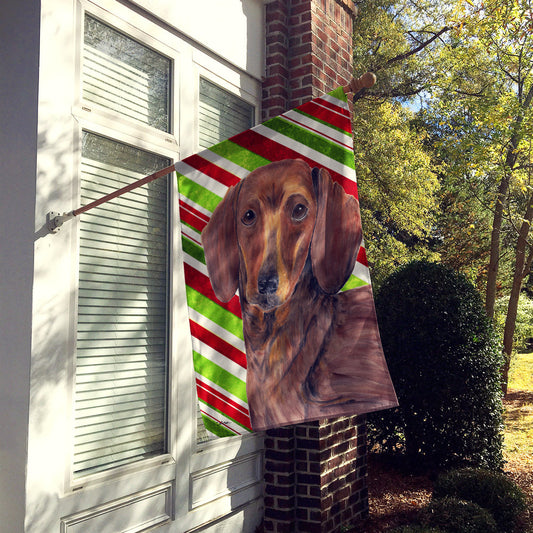Dachshund Candy Cane Holiday Christmas Flag Canvas House Size